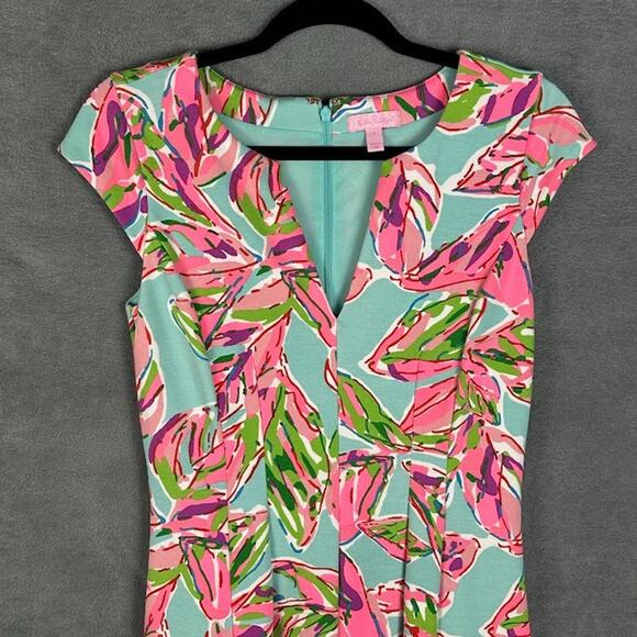 Lilly Pulitzer Dress Womens Small Pink Briella V Neck Tropical Preppy Beach - Picture 3 of 14